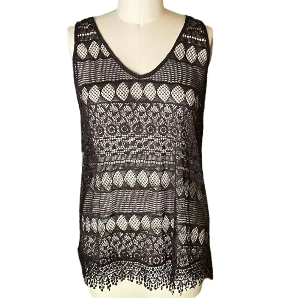 OCEAN PACIFIC OP Ladies Black Sheer Lace Swimsuit COVERUP Dress Women's Size L